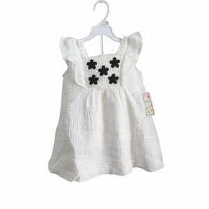 White Kids Dress with Black Floral Accents
